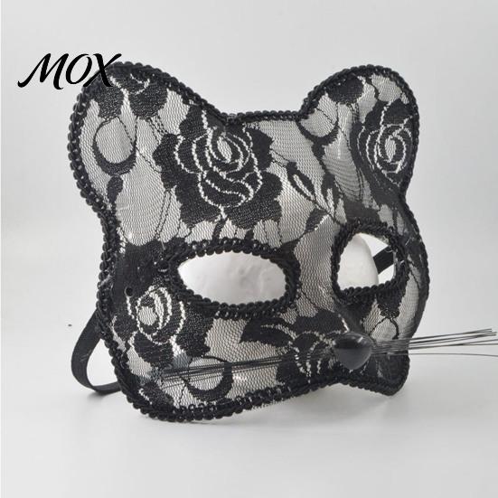 Cute Animal Face Covers Lace Cat Mask for Women, Lightweight Breathable Masquerade Party Sexy Woman Cosplay Prop with Elastic Straps Halloween Costume
