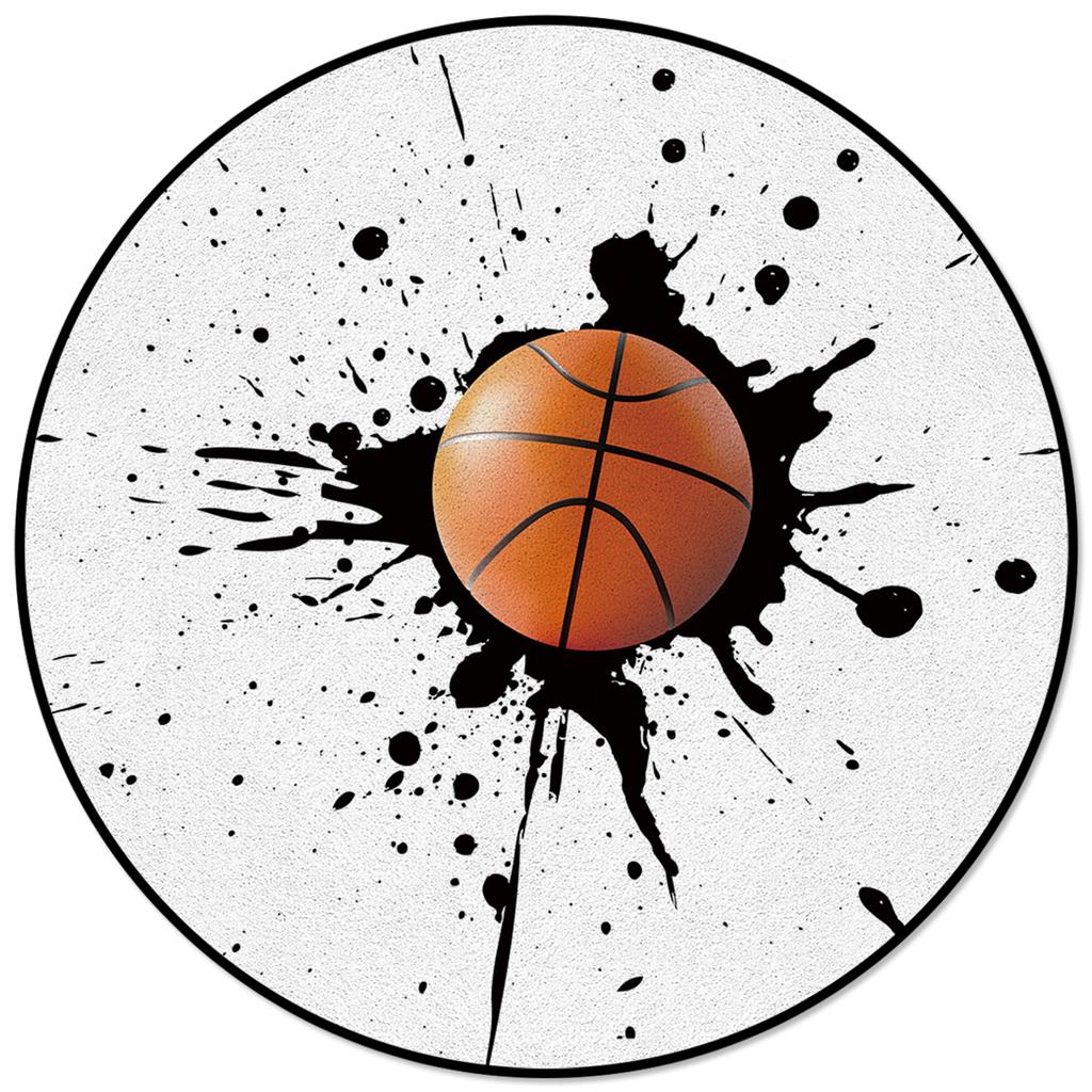 Living Room Bedroom Floor Mats Kids Room Area Rug Basketball Ball Retro Striped Print Round Rug
