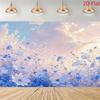 2D Plane, Dreamy Floral Background Banner - Pink and Blue Ocean with Soft Clouds, Polyester Fabric, Home Decoration