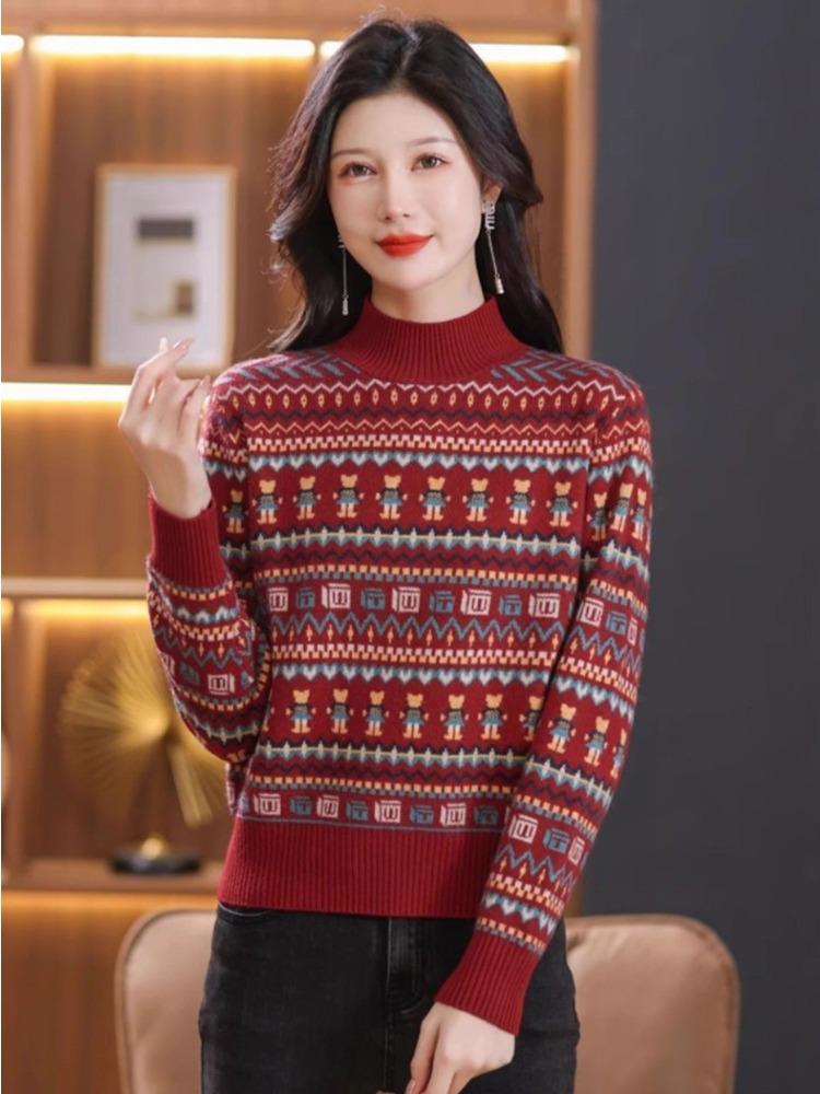 Pulover cu gât înalt model, Pulover casual cu mâneci lungi pentru toamnă și iarnă, Îmbrăcăminte pentru femei