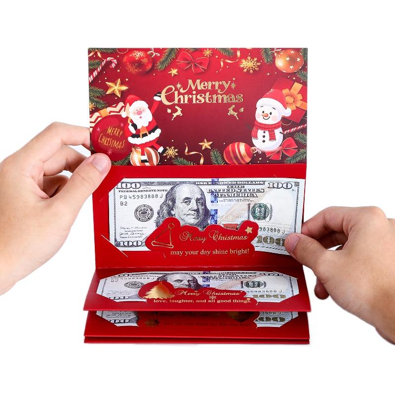 Creative DIY Folding Red Envelope - Santa Dollar Card with Christmas Bronzing, 6-Pack Festive Money Holder Set