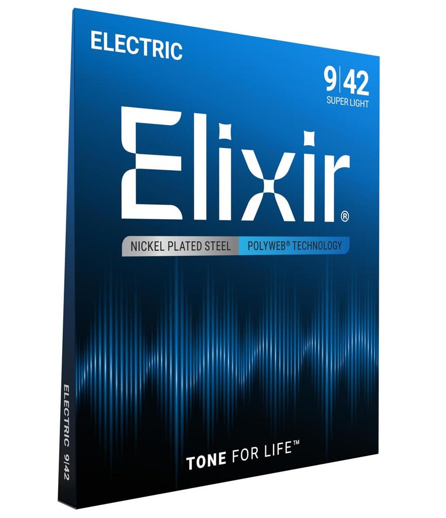 Elixir Electric Guitar POLYWEB Super Set of 2 Strings, Light, .009-.042, #12000,