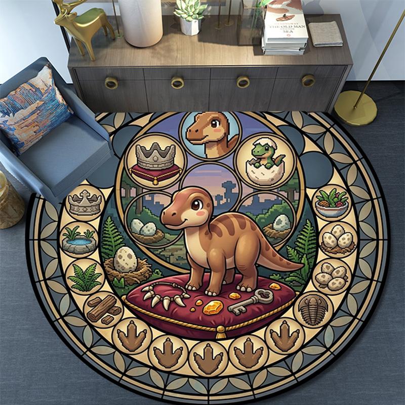 Dinosaur Kingdom Glass Round Area Rug Under Office Chairs Bedroom Living Room Home Decor