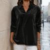 Damenhemd Revers Langarm Samttextur Einfarbig Pullover Tops Lockere Passform Pendler-Tops Arbeit Party Büro Freizeitkleidung