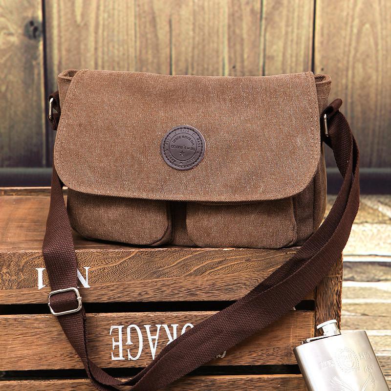 Retro Mens Canvas Messenger Bag With Adjustable Strap For Business Travel