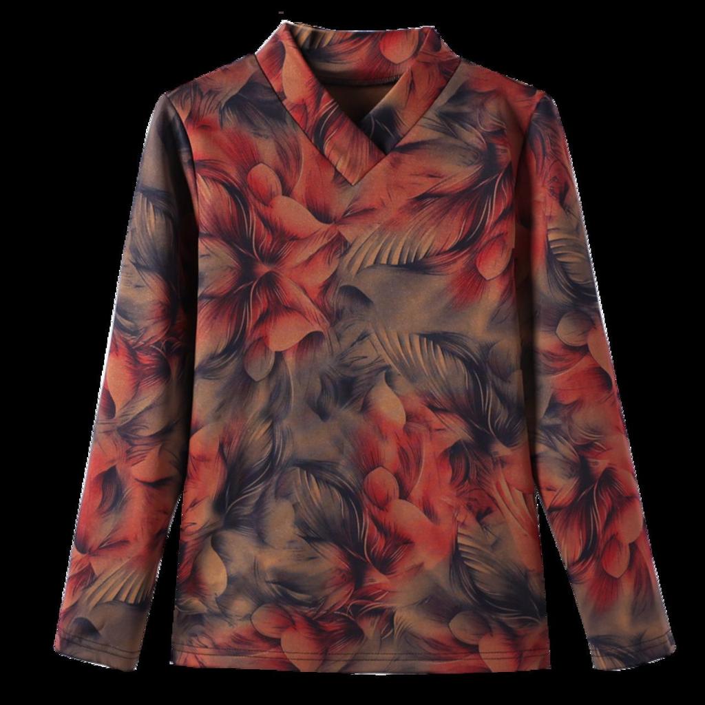Elegant Floral Print Long-Sleeve T-Shirt for Middle-Aged & Elderly Women – Loose Fit Plus Size Spring/Autumn Top