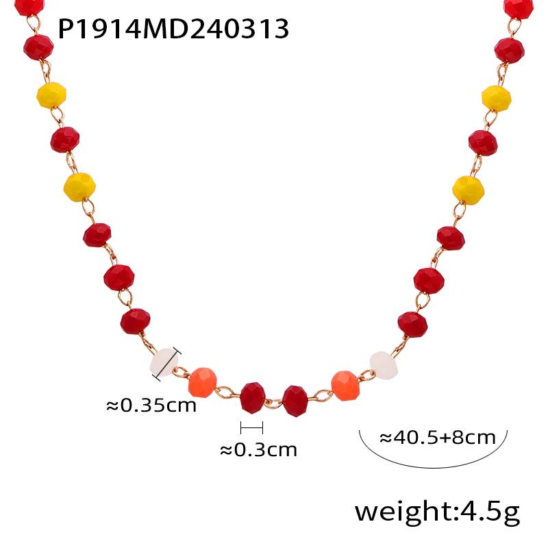 Korean-Japanese Style Colorful Natural Stone Beaded Necklace: Women s Retro Creative Titanium Steel Jewelry