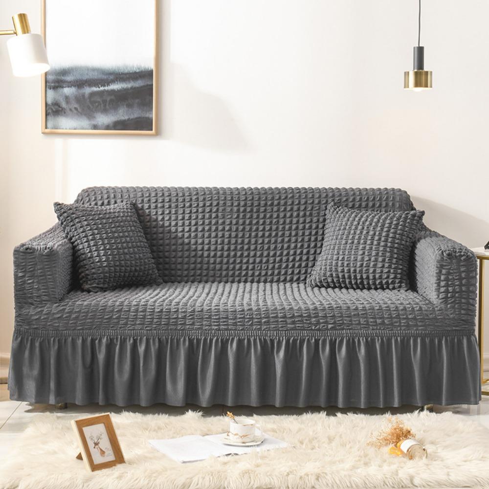 Stretch Sofa Cover Full Elastic Universal Skirt Design Anti Slip Cat Proof Bubble Grid All Season Couch Protector