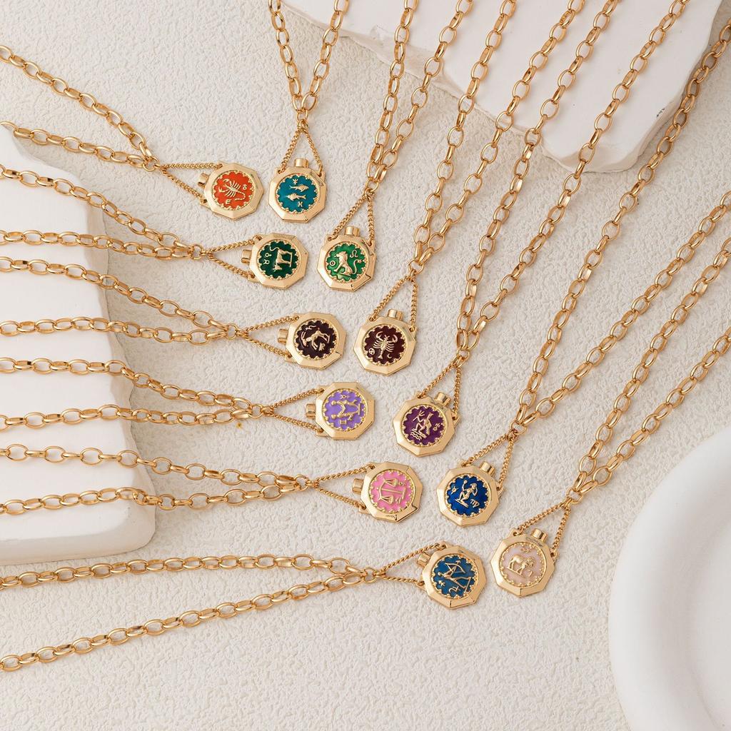 Twelve Constellations Wishing Bottle Necklace Colored Drip Pendant Cat Ear Water Bottle Pendant Design Sense Heavy Industry Sweater Chain Women