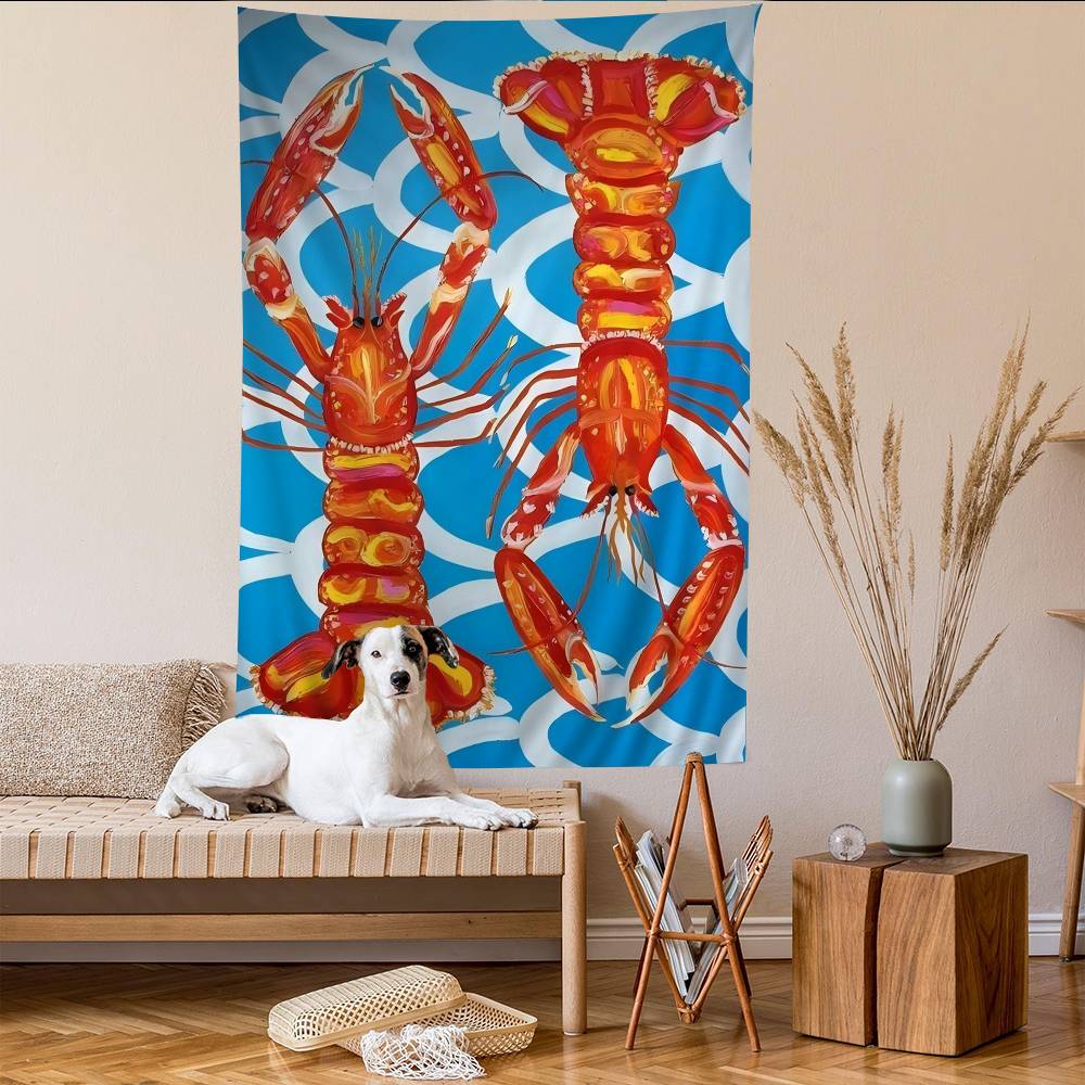 Colorful Sardine Lobster Fish Anime Tapestry Hanging Tarot Hippie Wall Rugs Dorm Wall Hanging Sheets