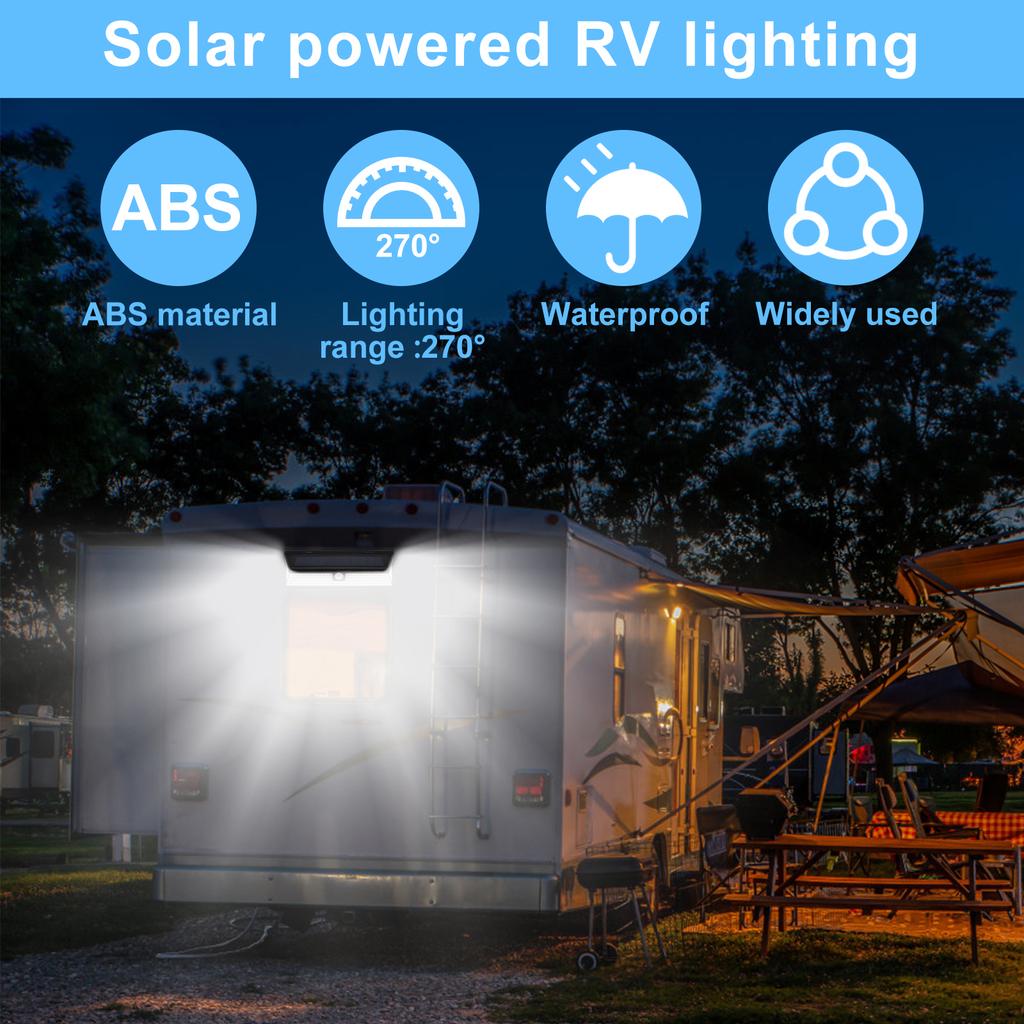 Solar RV Porch Light 118 LED RV Motion Sensor Light with Remote Control IP65 Waterproof RV Exterior Lights with 3 Modes 270 °
