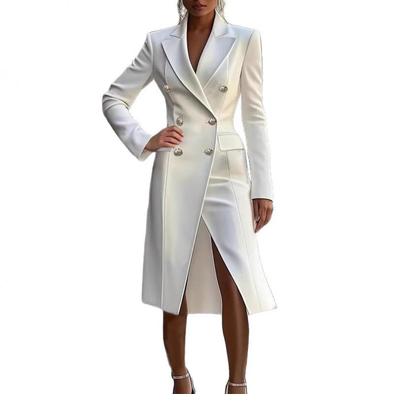 Womens Long Sleeve Blazer Collar Dress Double Breasted A-line Midi Work Office City Walk Fall Winter