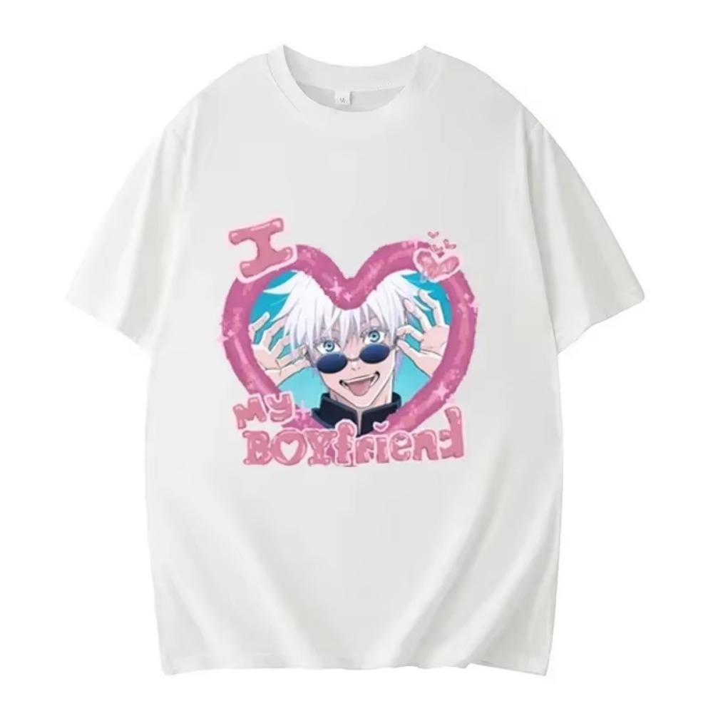 Summer Men's Cotton T-Shirt I Love My Boyfriend Satoru Gojo T-Shirt Cartoon Graphic T-Shirt Extra Large Street Top
