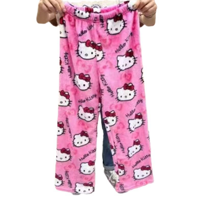 Korean Style Flannel Cat Pajama Pants: Women's Warm Coral Fleece for Autumn/Winter – Wear Indoors or Out