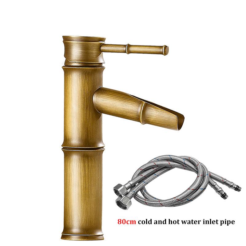 Copper Antique Bamboo Faucet European Retro Hot and Cold Basin Faucet Wash Basin Above Counter Basin Garden