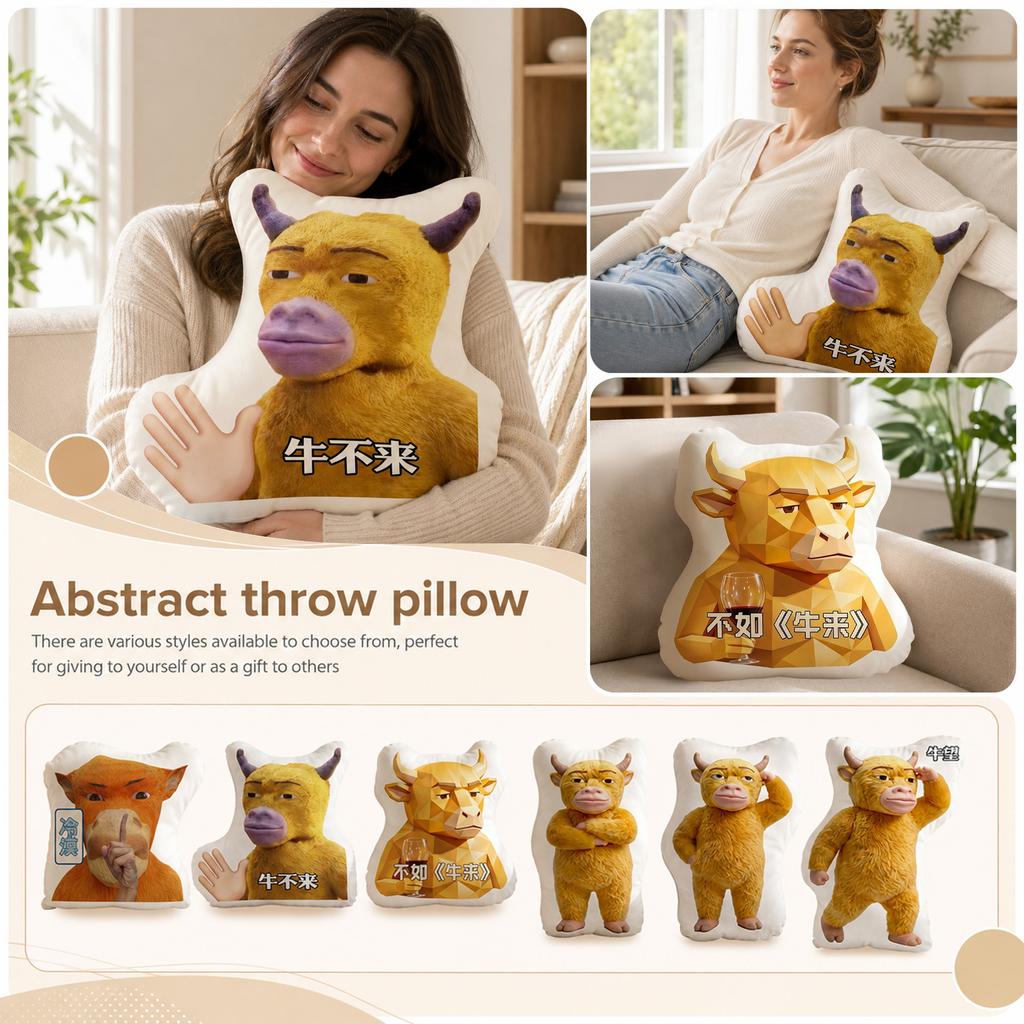 Cow-shaped abstract throw pillow 40cm