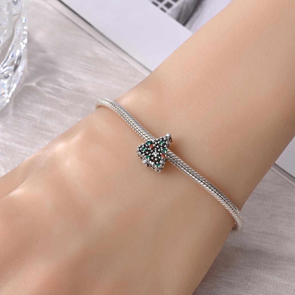 Original Copper Charms Luxury Colored Zircon Snowflake Christmas Tree Beads Fit Bracelet Diy Women Delicate Gift