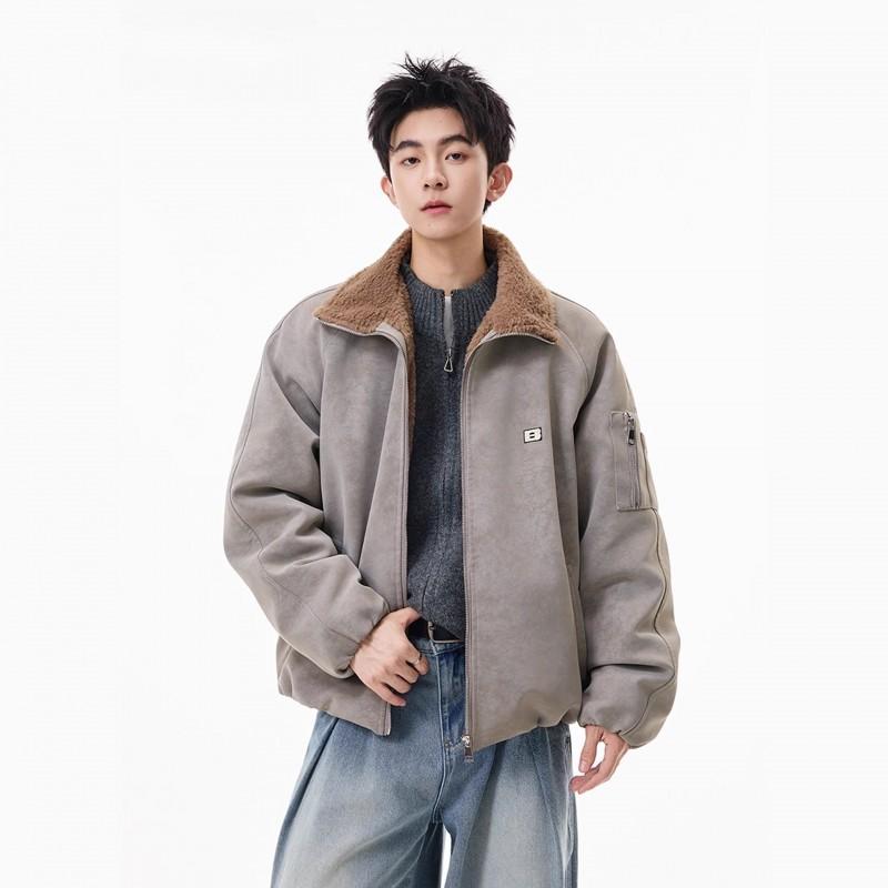 Mens Faux Rabbit Fur PU Padded Jacket Loose Fit Warm Winter Work Coat Couples