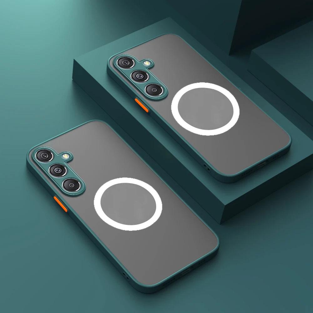 

Магнитный чехол для Samsung Galaxy A56 A55 5G A36 A35 A26 A25 A15 A54 A53 A52 A34 A14 A32 A16 Противоударный бронированный чехол Матовая накладка A51 зелёный