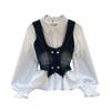 Chic Hong Kong Sle Retro Denim Vest Vest Fashionable Stacked All-Match Short Puff sleeve Shirts Two-piece Set Top