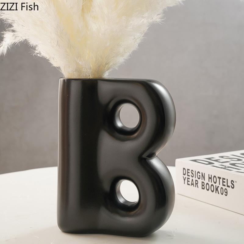 Creative Letter B Shape Resin Vase Minimalist Plant Pots Table Decoration Flower Arrangement Floral Vase Room Aesthetic Decor