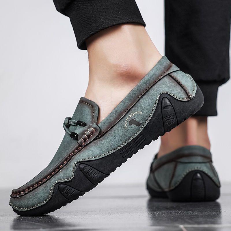 Round Toe Leather Shoes for Men Moccasin Suede Soft Loafers Flat Man Casual Shoe Fashion  Summer Sale New In Designer Pu On