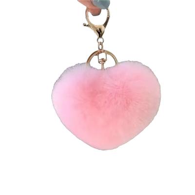 Heart Shaped Faux Pompom Keychain For Car Handbag Furry Keyrings For Backpacks Purse Accessories