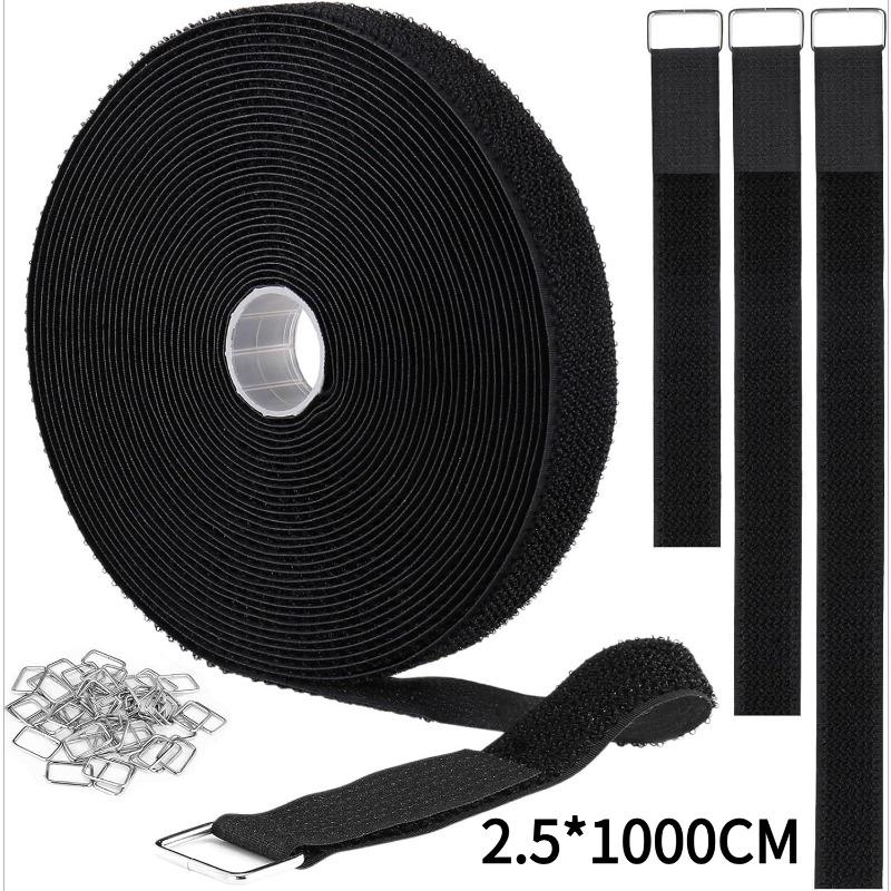 1PACK 1 inch x 32 feet Velcro straps with 50 metal buckles, adjustable fastening cable straps, cut length fastening straps