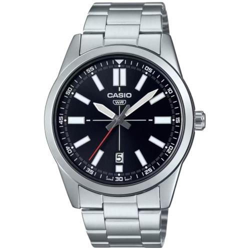 Casio MTP-VD02D-1E Men's Stainless Steel Black Dial Three-Hand Analog Sporty Watch