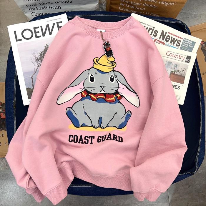 

Fleece new personalized rabbit crew neck sweater men s and women s Korean version cute wholesale student jacket 3XL