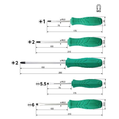 VESSEL Sepadora Eco Driver with Case 5 Piece Set 550-5PS