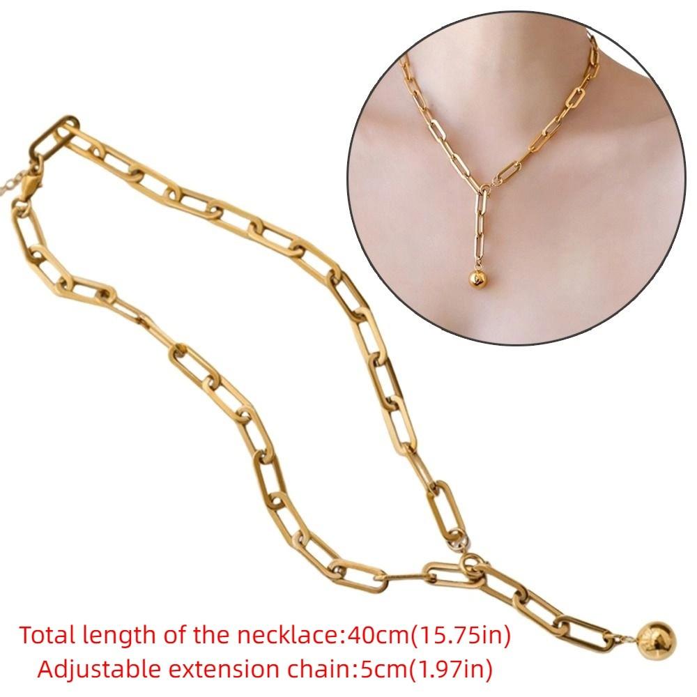 Gold Paperclip Necklace Adjustable Sweater Chain Necklace Metal Choker Necklace  Women's Jewelry