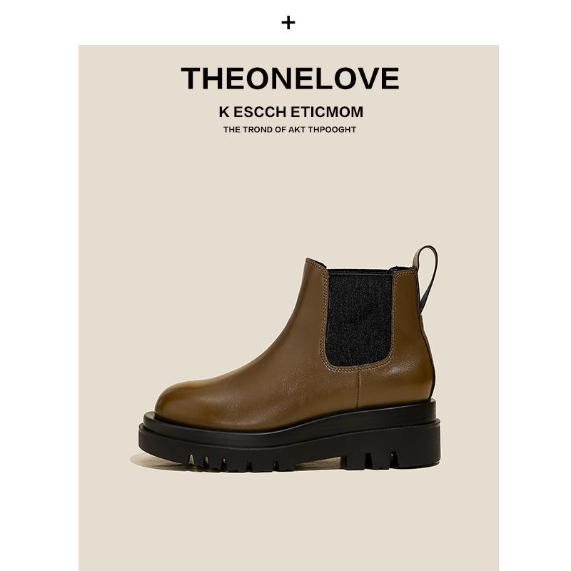 Fleece Brown Short Boots Women's Autumn and Winter New Martin Boots Thick-soled Round Head Chelsea Short Leather Boots Children