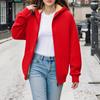 Women's Fashion Solid-Colour Thickened Hooded Sweatshirt With Zip-Up Fleece-Lined Sports Jacket