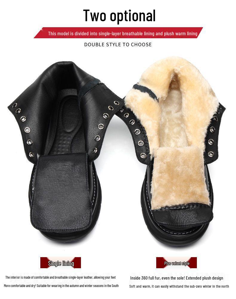 Men's Winter Cotton Fleece-Lined Martin Boots: High-Top, Thick-Sole British Style Workwear Shoes for Snow.