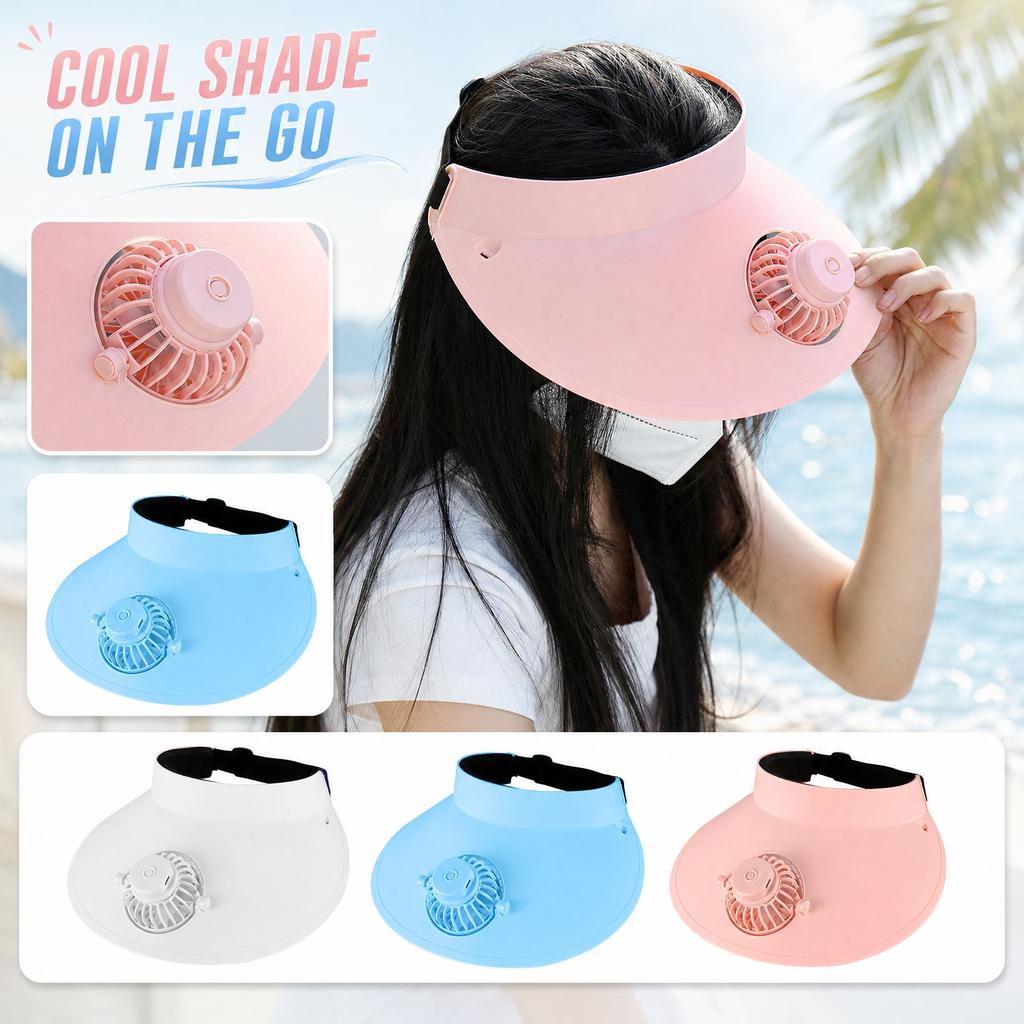 Adjustable Outdoor Sun Visor Hat with Built-In Rechargeable Fan Three-Speed Settings Lightweight Breathable Design for Summer Activities