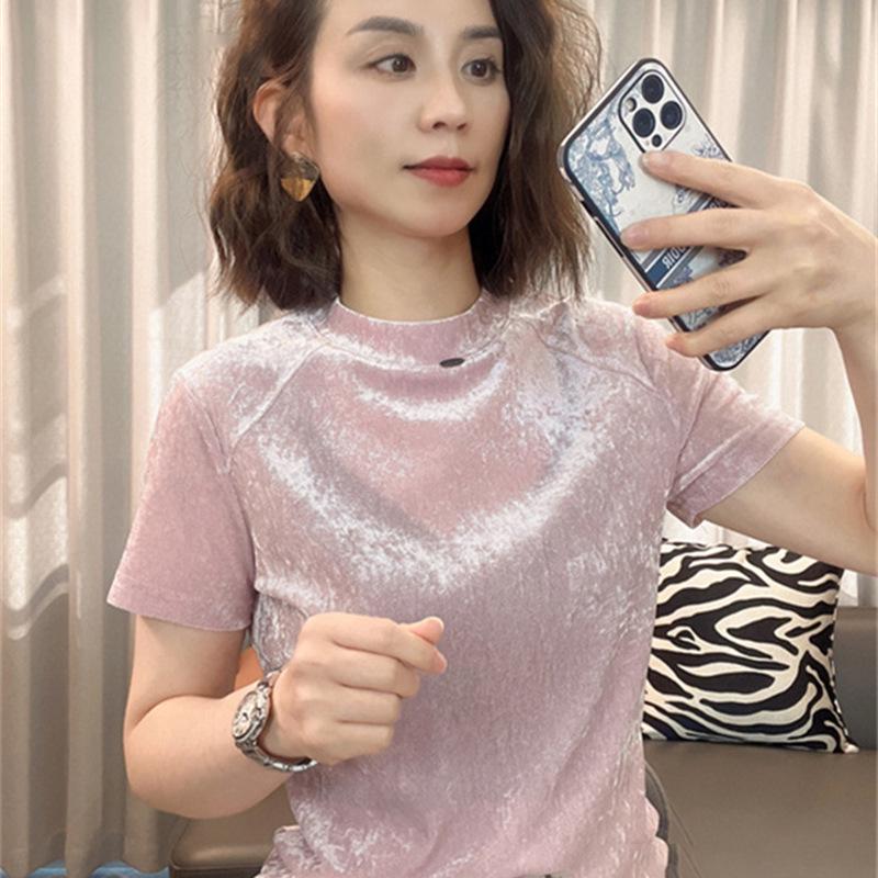 

2024 Summer Plus Size Women s Casual Slimming Short Sleeve Top M цвітіння вишні, рожевий колір