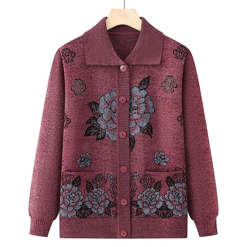 Cardigan lavorato a maglia primaverile-autunnale della nonna per donne di mezza età e anziane