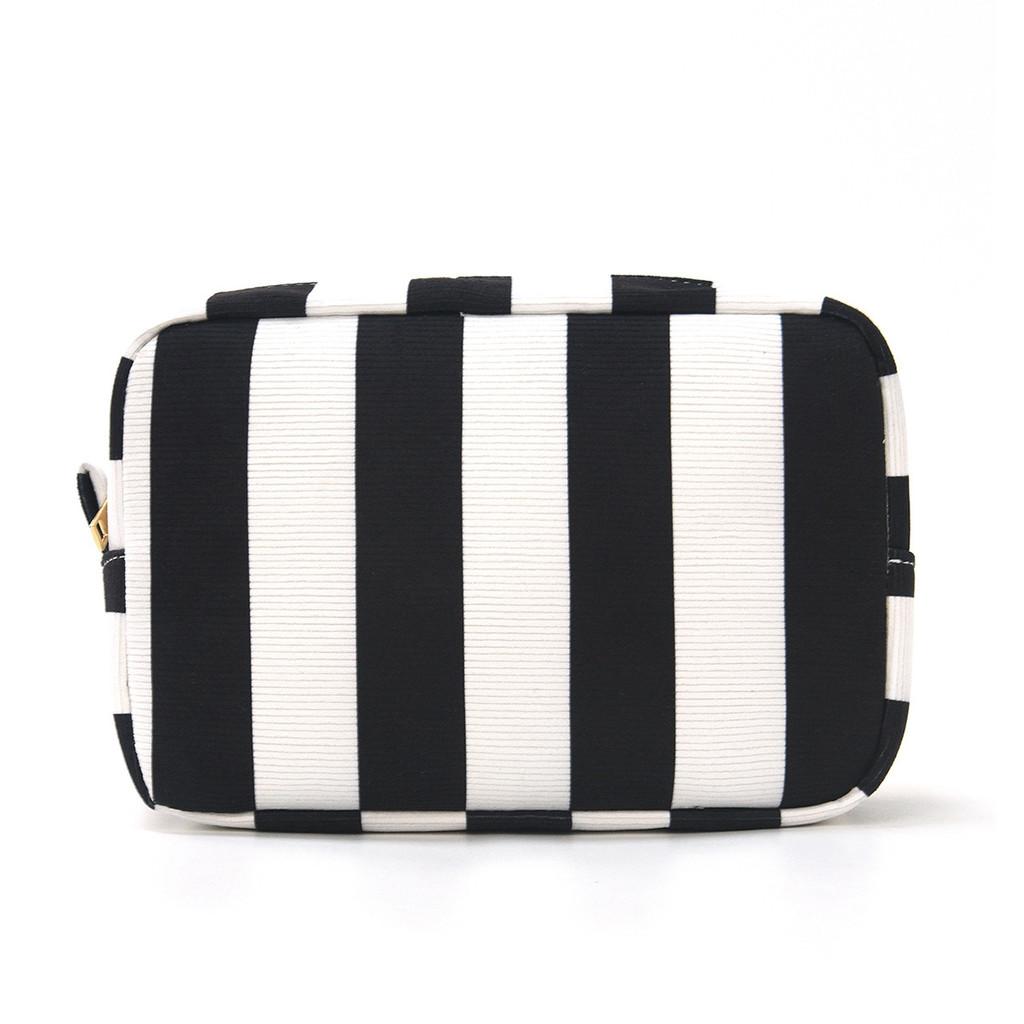 

Cotton Twill Makeup Bag With Striped Pattern For Travel And Daily Use Black White