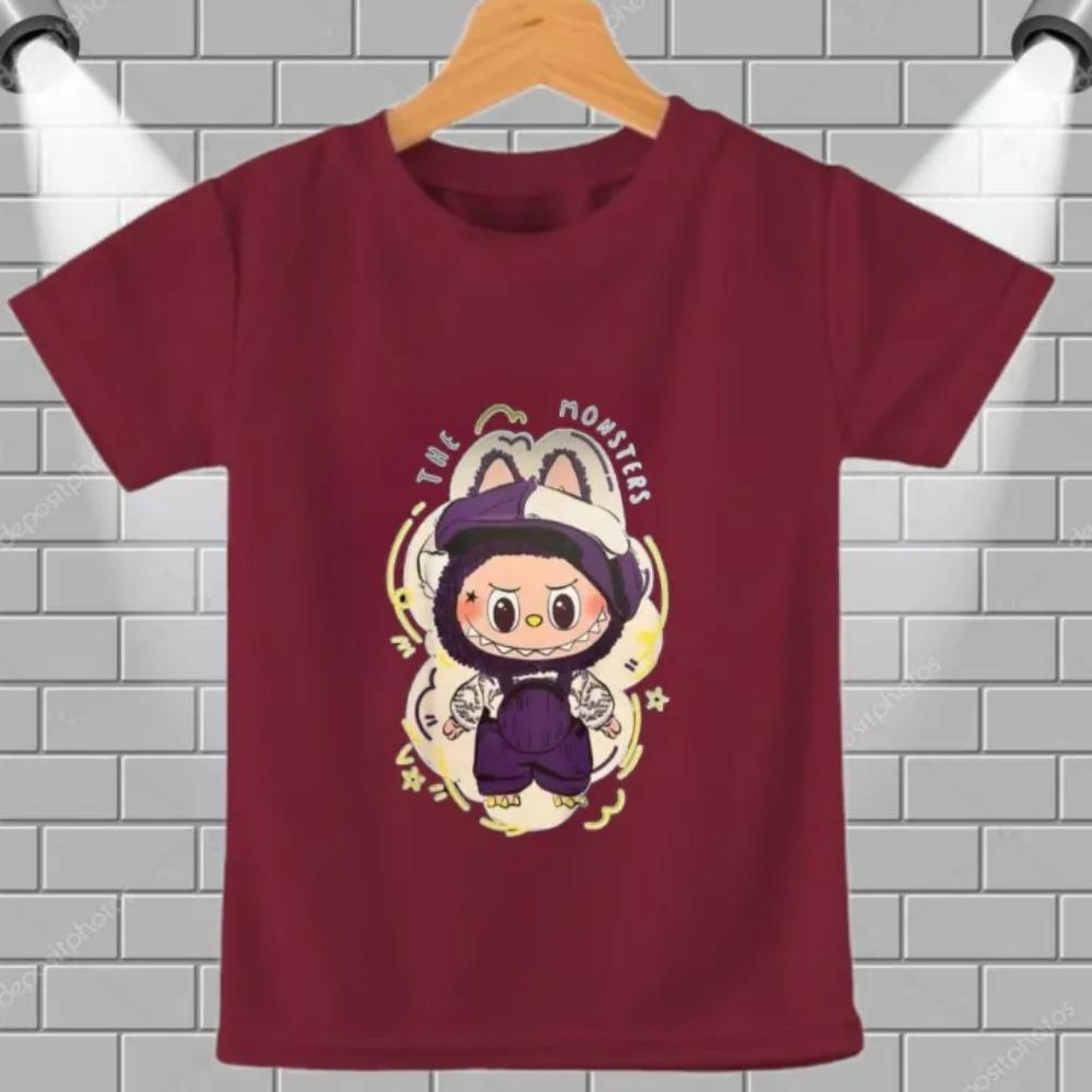 Summer Children's T-shirt Cartoon Labubu Artist Print Girl Round Neck Short Sleeved Casual Multi Color Children's Top