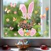 Pink Rabbit Basket Electrostatic Stickers Rabbit Bunny Wall Decal  Happy Easter Party
