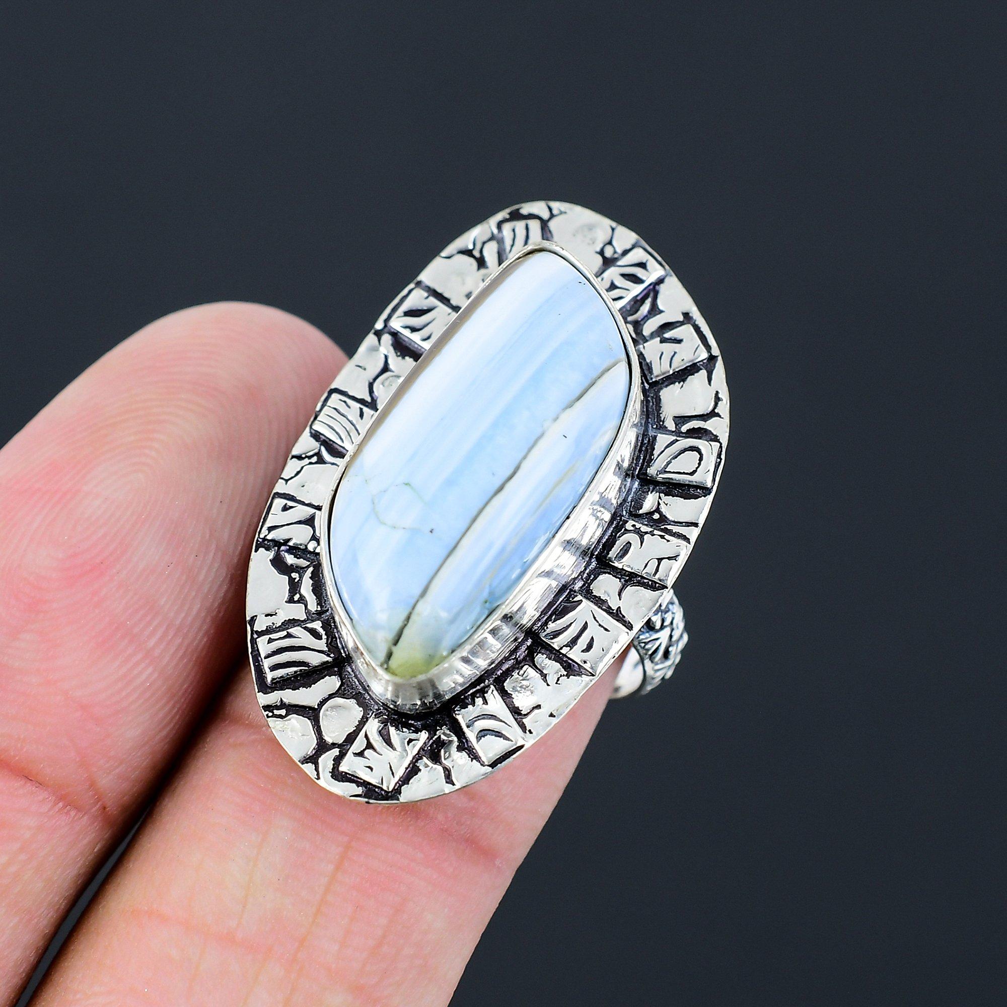 Womens day Deal 925 Silver Owyhee Blue Opal Gemstone Promise Stackable Ring US 8 8