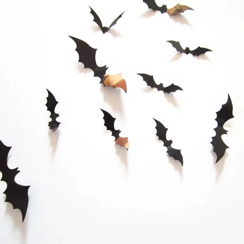72pcs 3D Black PVC Bat Wall Stickers Halloween Decorations Scary Party Props DIY Home Bar Room Decoration for Spooky Halloween Night