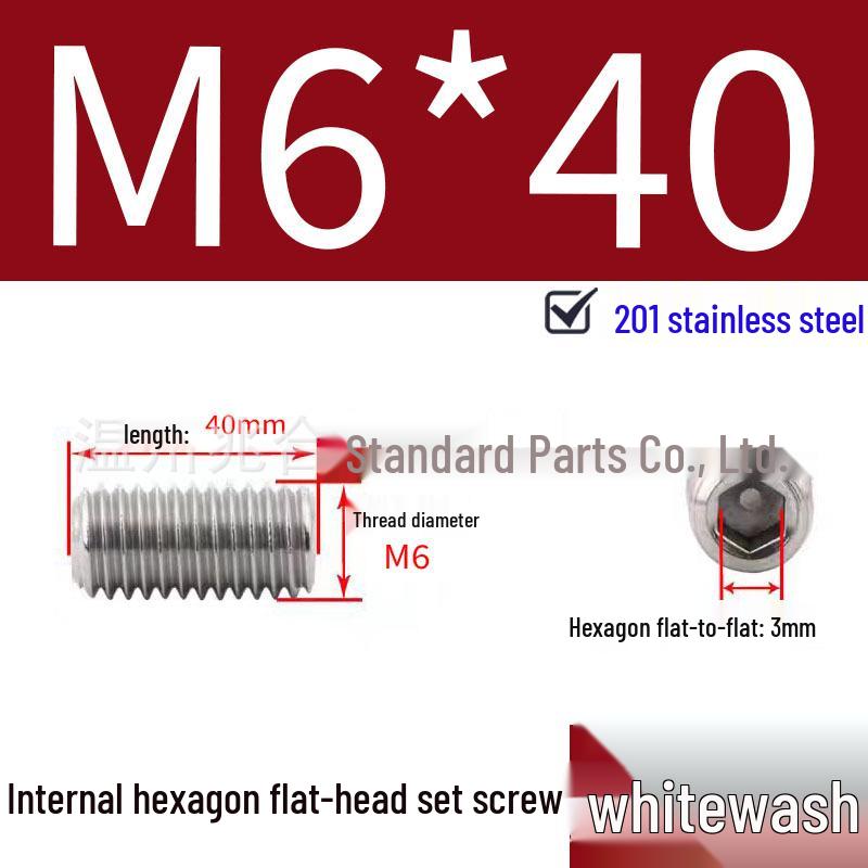 201 Stainless Steel Headless Set Screw - Flat End Socket Screw