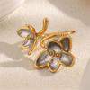 Double Color Floral Adjustable Finger Ring 18K Gold Plated Stainless Steel Fashion Accessory Artistic Open Band Ring