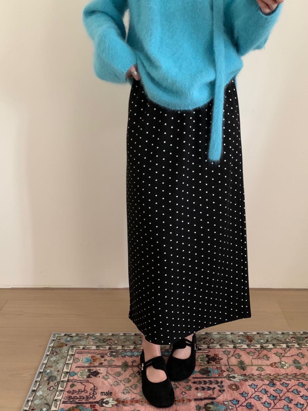 

Retro Polka Dot Knit Bodycon Midi Skirt - Autumn/Winter 2025 Women s Trendy Arrival Extra Large чёрный