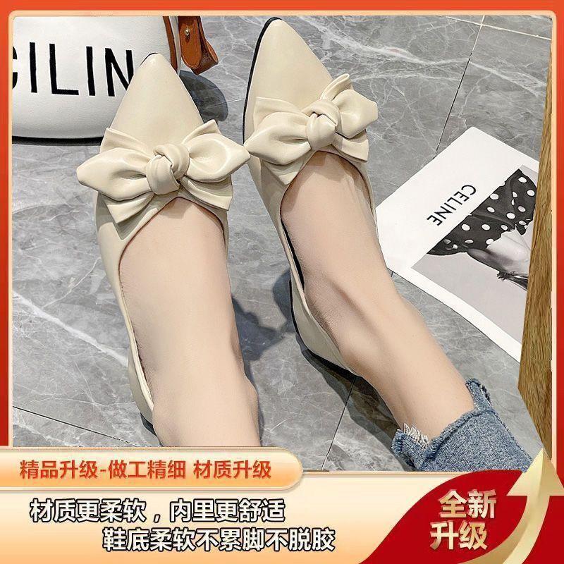 

Одинарная обувь женская осенняя новая на плоской подошве с мягкой подошвой с бантом с острым носком с мелким вырезом вечерний бриз нежная обувь женская обувь 40