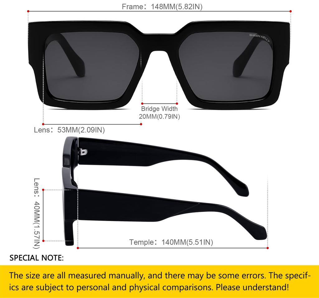 Retro Thick Rectangular Sunglasses for Men and Narrow Square Black Tie 90s Style [SHEEN KELLY] Women, Frame,