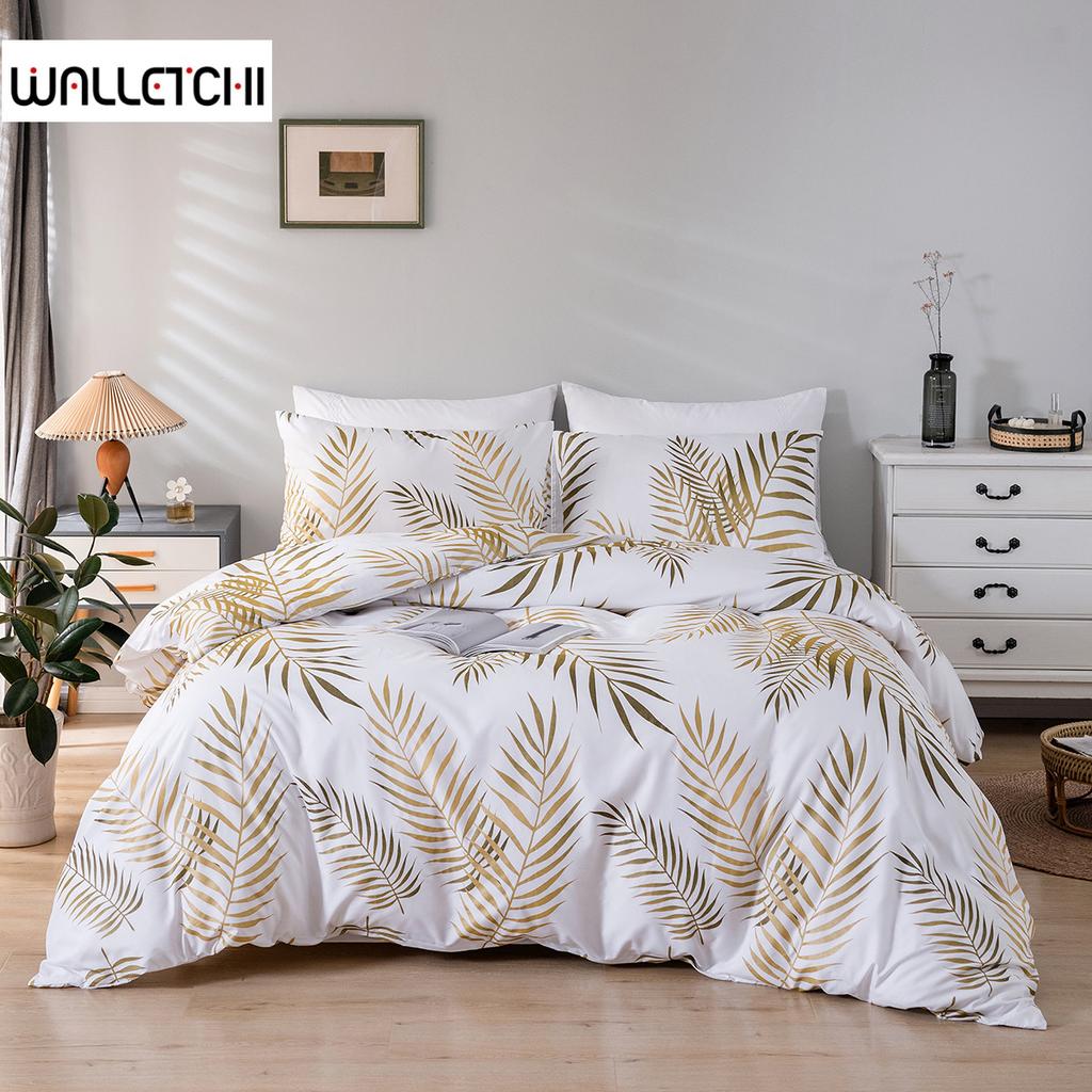 Golden Light Shining Green Leaves Tropical Bed Cover Set King Queen Double Full Twin Single Size Bed Linen Set