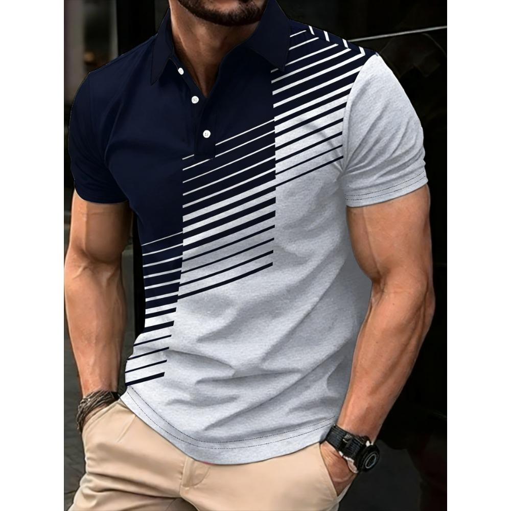 Men's Fashionable Color-block Shirt, Casual Short-sleeved Golf Shirt - Suitable for Comfortable Summer Sports and Casualoutings.
